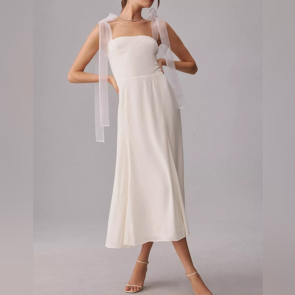 Reformation Kairo Shoulder Ties Midi Dress - Ivory - Womens 8 - NWT